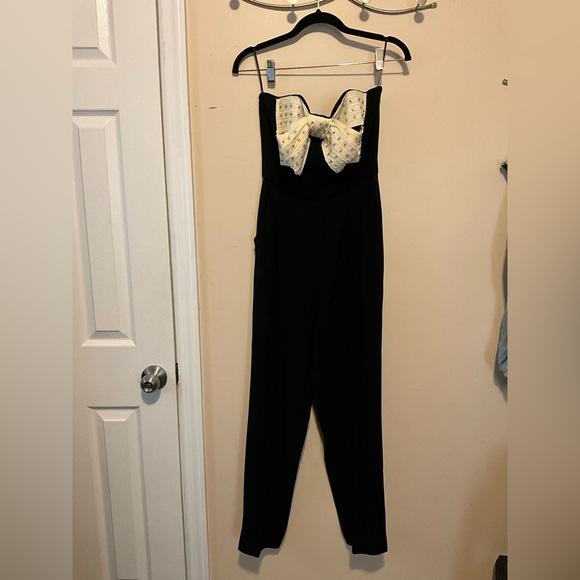 SALONI Black and Cream Jumpsuit with Bow Detail - Picture 7 of 7